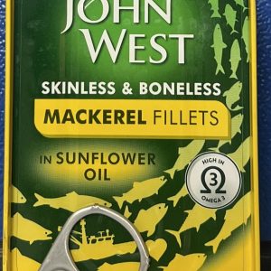 John West Skinless & Boneless Mackerel Fillets in Sunflower Oil.